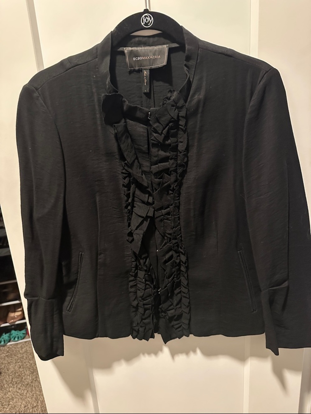 BCBGMaxAzria Black Ruffled-Front Blazer